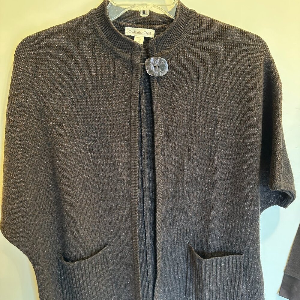 Coldwater Creek Brown Short Sleeve Sweater Top Button Front Pocket Size M